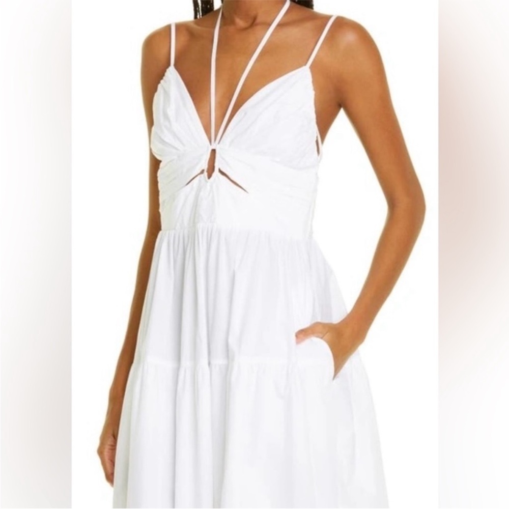 Ulla Johnson NEW Phoebe Tiered Cut Out Cotton Poplin Midi Dress In White Size 00
